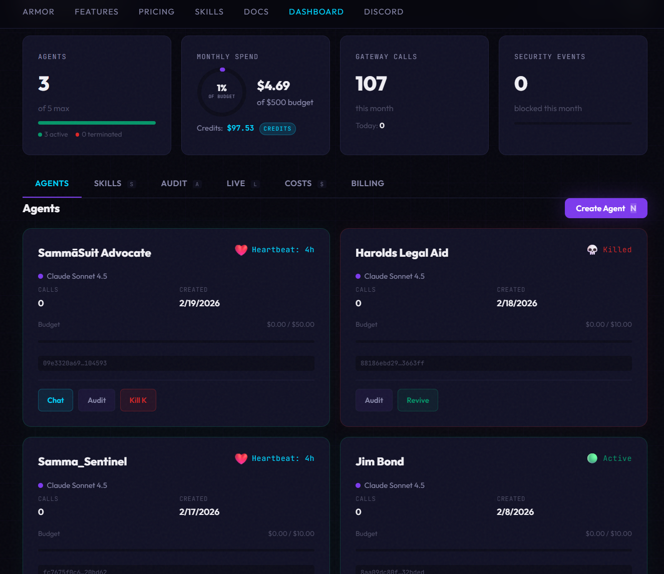Agent management dashboard